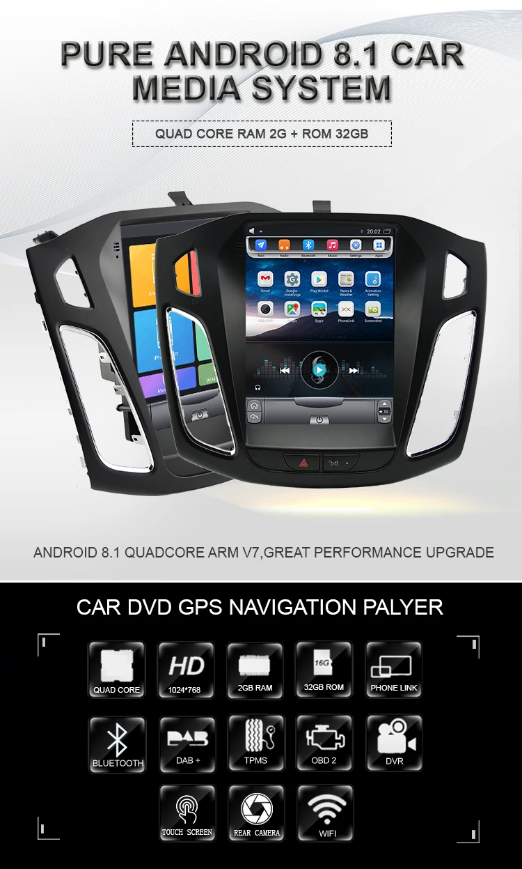 Navivox 2 Din Android автомобильный dvd-плеер GPS Navi для Ford Focus 2012- зеркальная связь Bluetooth Tesla стиль большой экран автомобильное радио