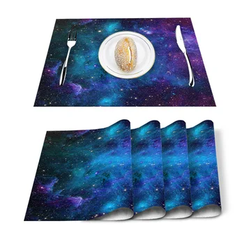 

Starry Sky Space Universe Placemat Washable Cotton Linen Table Cloth Pad Mat Rectangle Placemats Heat Resistant