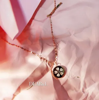 

S925 Fine Silver Bloom Cherry Blossom Necklace Wuhan Souvenirs Mother-of-pearl Heart Shape Cherry Blossom Pendant Choker Women's