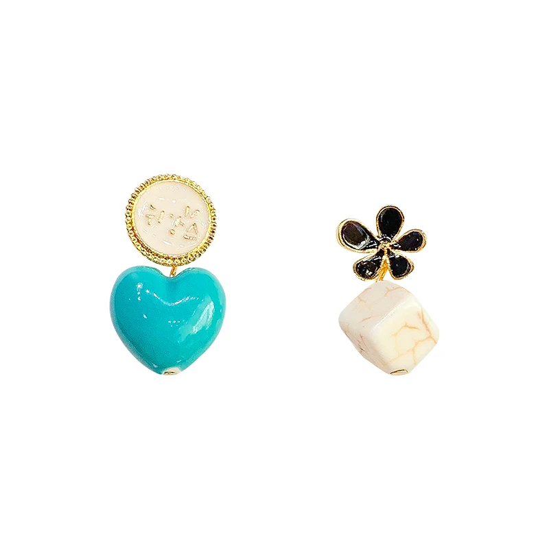 

DREJEW Asymmetrical Red Blue Heart Square Statement Dangle Earrings Sets 2019 925 Drop Earrings for Women Fashion Jewelry HE6751