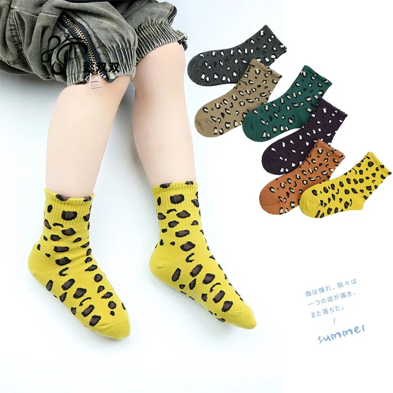 

Leopord Pattern Children's Socks Autumn And Winter New Style Children Leopord Pattern Tube Socks Combed Cotton Boneless Men And