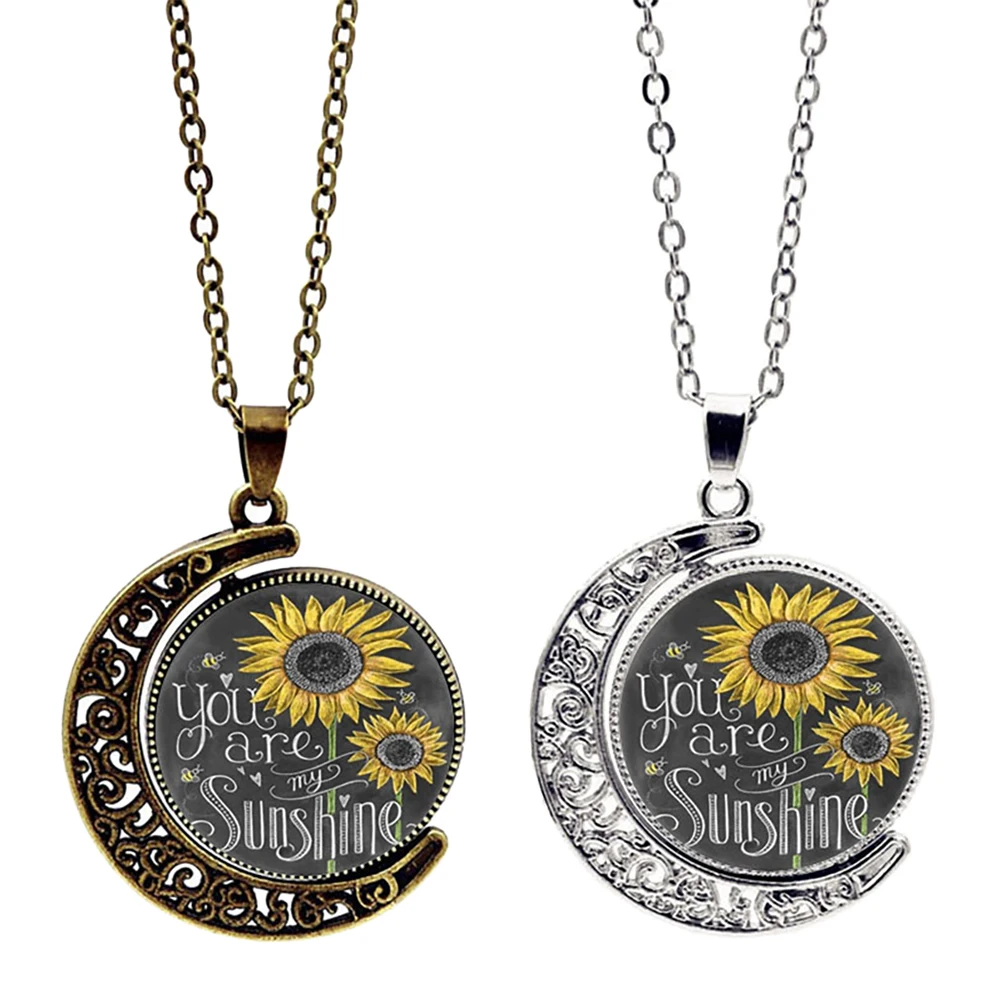 Classic YOU ARE MY SUNSHINE Necklace Moon Dome Sunflower Pattern