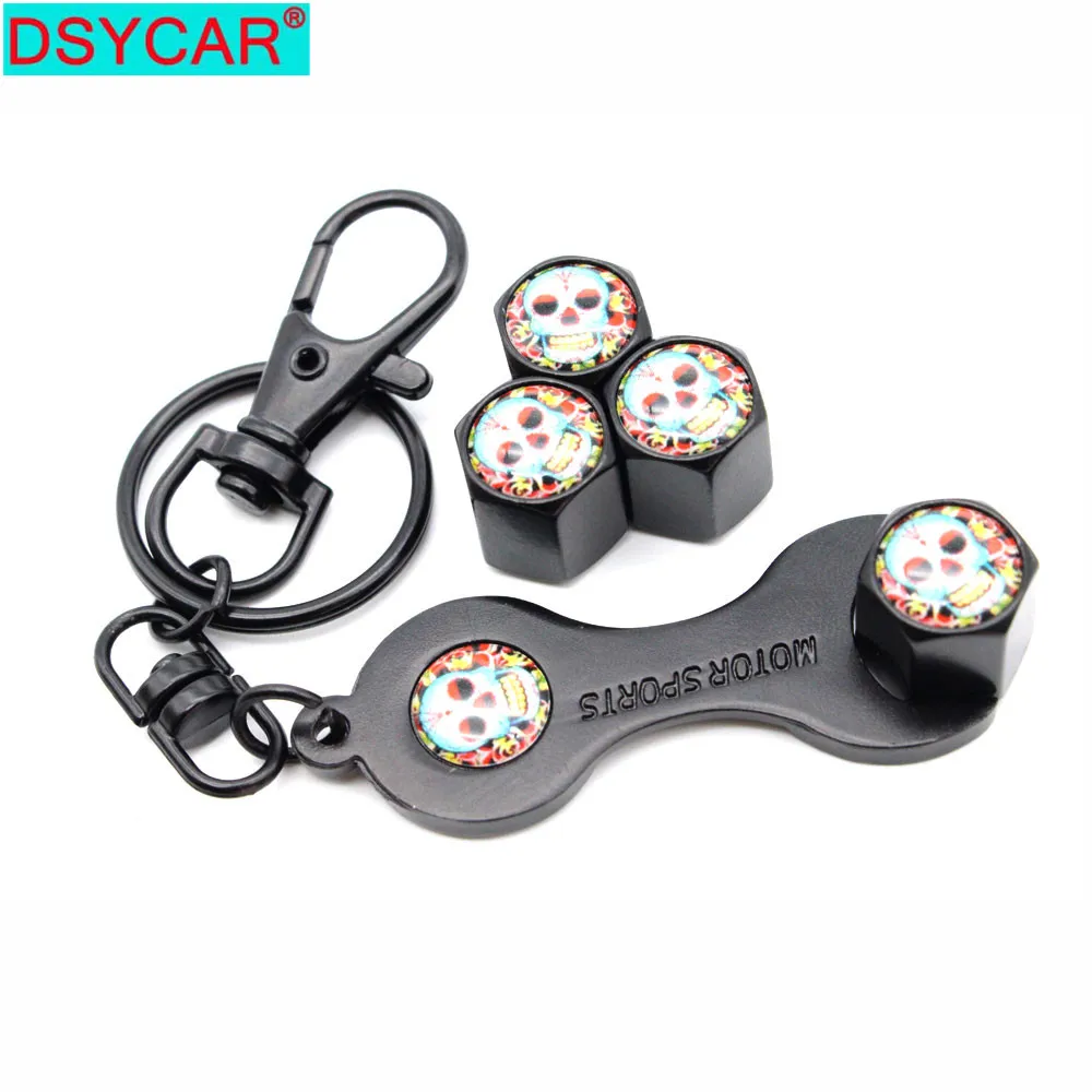 

DSYCAR 1Set Zinc Alloy Anti-theft Car Wheel Tire Valve Stem Caps Air+ Wrench Keychain Auto Car Accessories Wheels Tires Parts