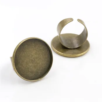 

25mm 4pcs Antique Bronze Plated Brass Adjustable Ring Settings Blank/Base,Fit 25mm Glass Cabochons,Buttons;Ring Bezels -K2-04