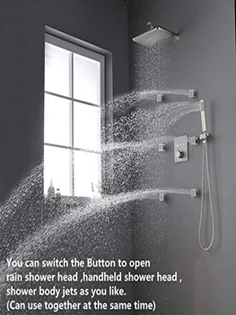 

Thermostatic Brass Rectangular 12 x 8 Inch Air Pressure Rainfall Shower System With 6 PCS Body Jets Mixer Set