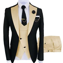 Solovedress/деловой модный мужской костюм из 3 предметов, однотонный смокинг, пиджак синего, коричневого, золотого цвета для свадьбы, жениха (Блей...