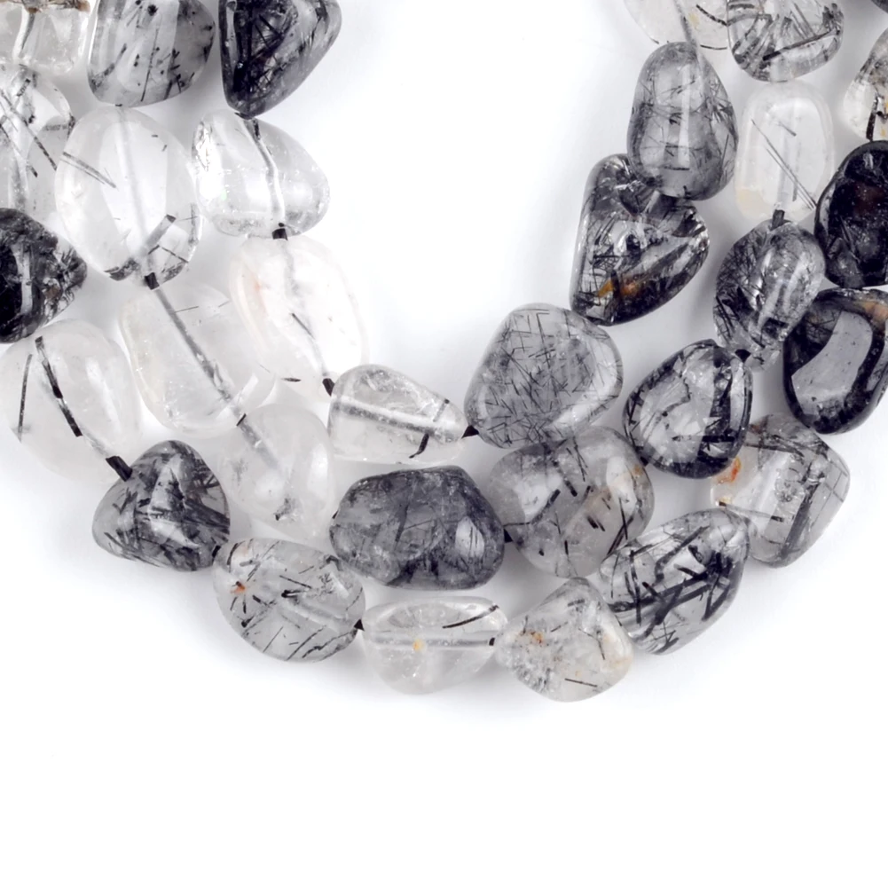 Natürliche Unregelmäßige Schwarz Rutilated Quarz Stein Perlen Freeform Lose Edelsteine Perlen Für Schmuck Machen Diy Armband Charme 8-10mm – Detail 3