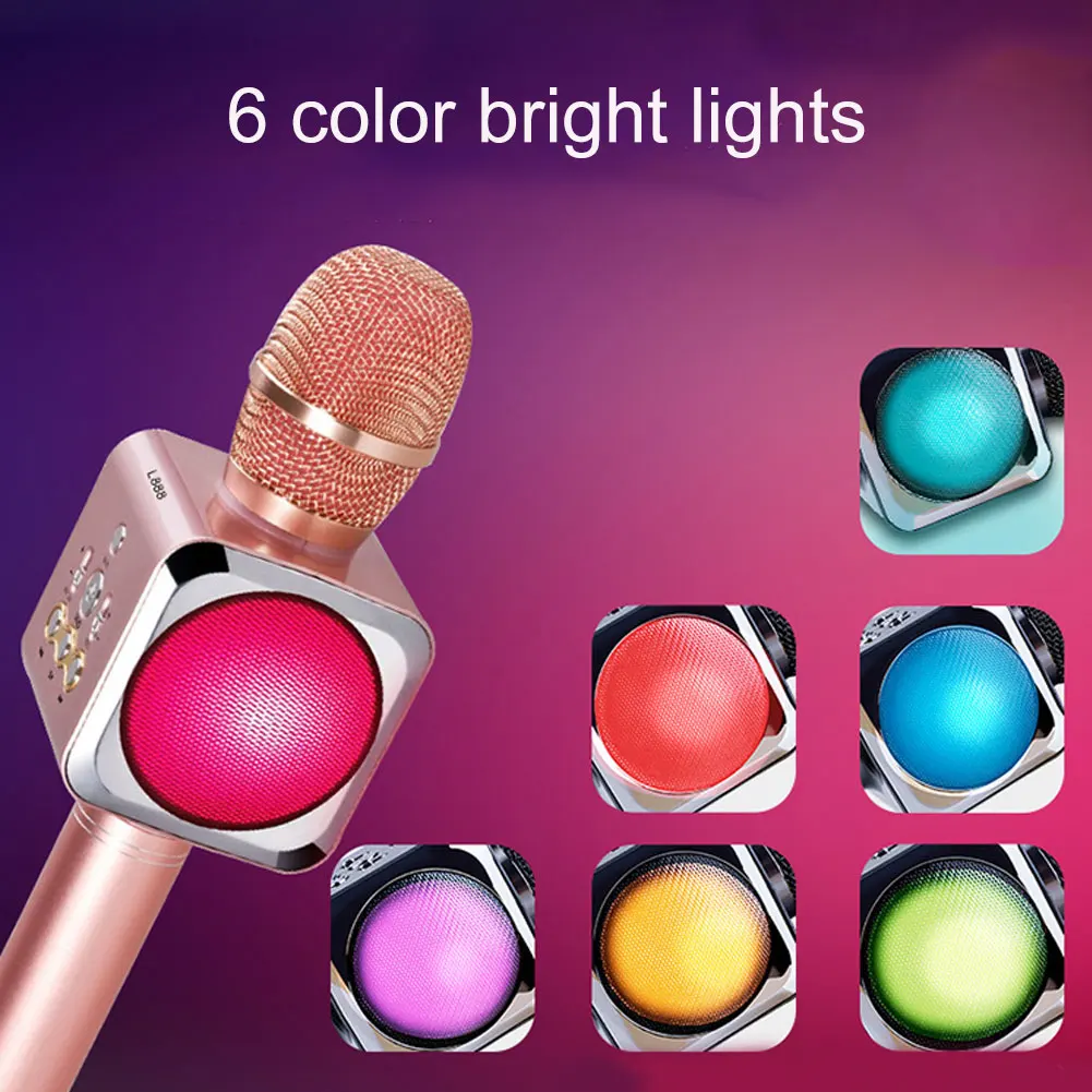 L888 Colorful LED Wireless Bluetooth Karaoke KTV Party Music Singing Microphone