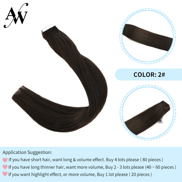 AW 12''-28'' Tape In Human Hair Extensions Straight Seamless Invisible Natural Machine Made Remy Adhesive Glue On Hair Extension #2