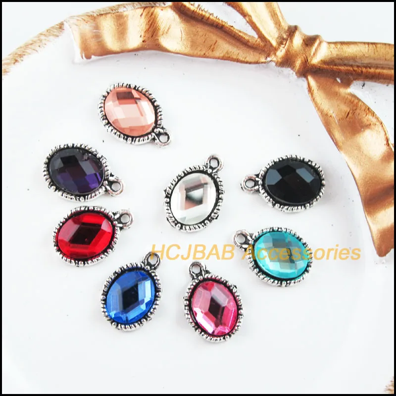 16 New Charms Tibetan Silver Tone Retro Oval Mixed Crystal Pendants 11x16mm | Украшения и аксессуары