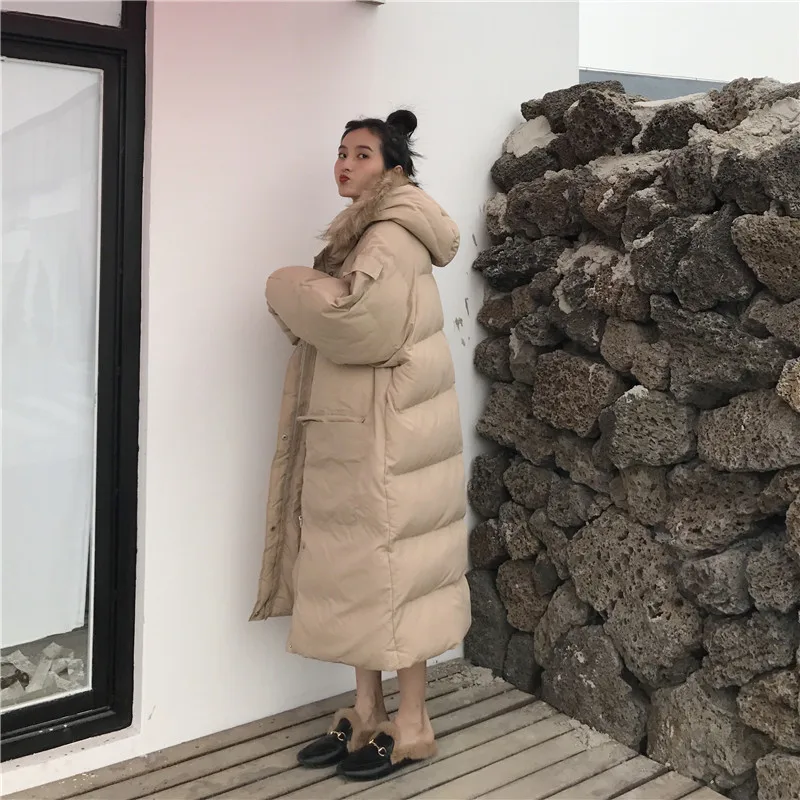 Женское зимнее теплое плотное длинное хлопковое пальто с капюшоном на молнии Свободное пальто с длинным рукавом размера плюс верхняя одежда куртка с карманом
