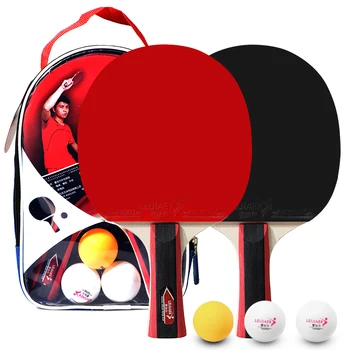 

2pcs/lot Table Tennis Bat Racket Double Face Pimples In Long Handle Ping Pong Paddle Racket Set With Bag 3 Balls