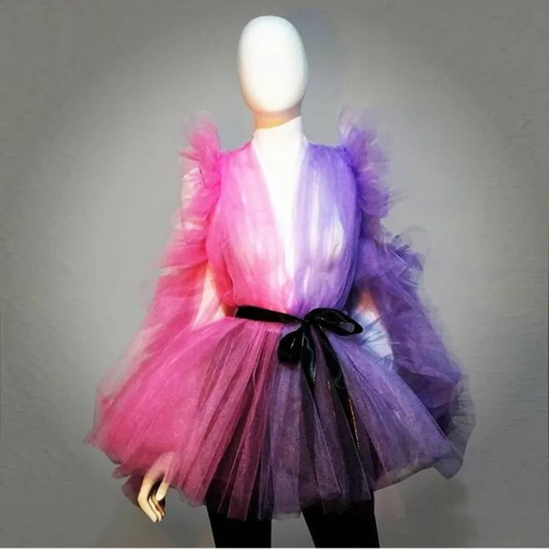 Модная разноцветная блузка с v-образным вырезом и длинными рукавами с черным поясом, сексуальный прозрачный тюль Модный женский топ, изготовленный на заказ любого цвета, бесплатно - Цвет: Multi Color