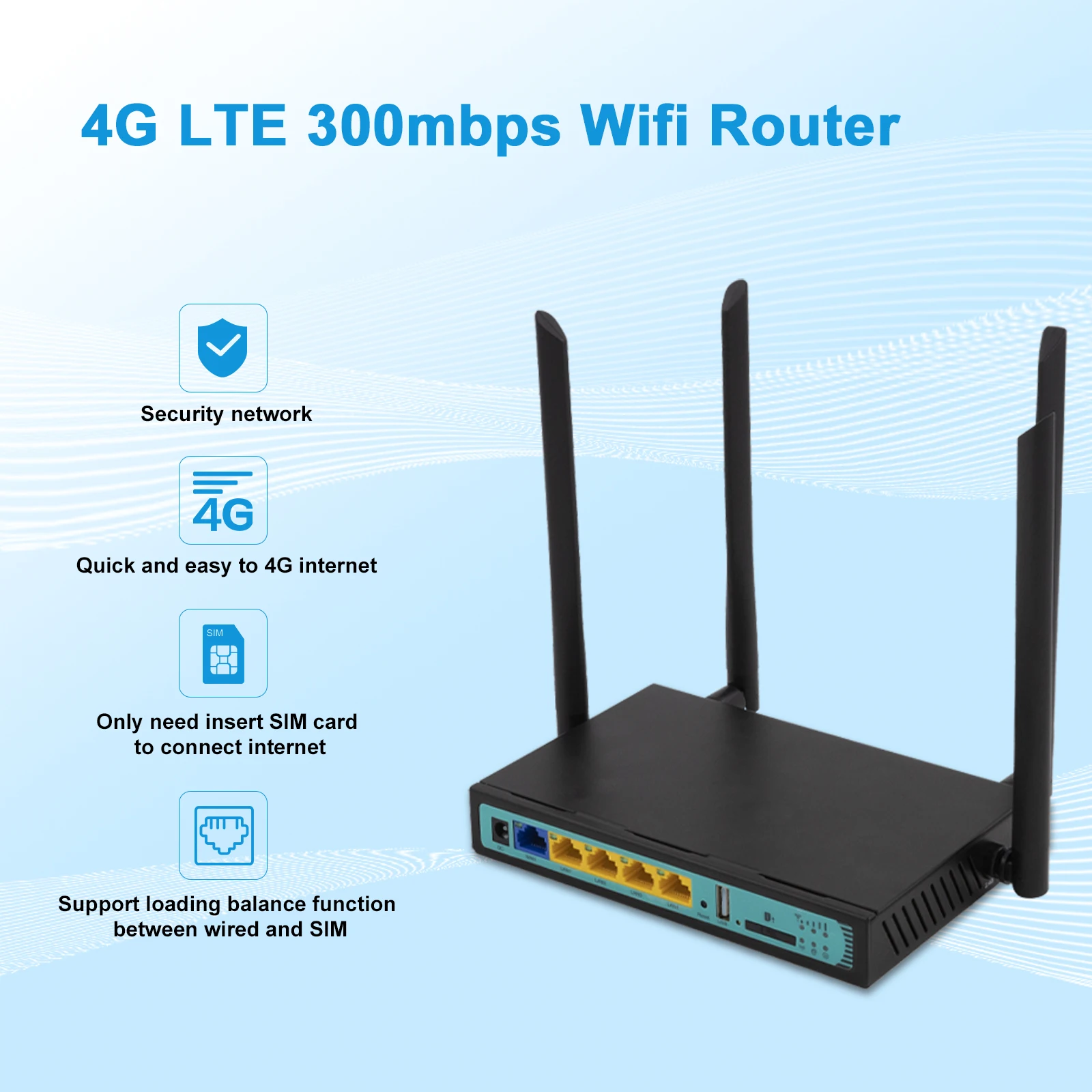 4G Wi-Fi маршрутизатор 5 портов маршрутизатор с sim-картой USB WAP2 802.11n/u/b/g 300 Мбит/с 2,4G маршрутизатор LAN WAN 10/100M PCI-E routet