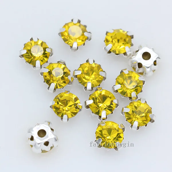 citrine 100p 3 мм цвет шить на кристалл стеклянные стразы со стразами идеально сочетаются с нарядным ювелирные изделия серебро чашка коготь Montees с 4 отверстиями камень для пришивания бусины для рукоделия, одежда - Цвет: citrine