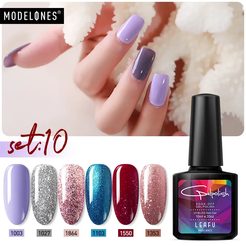 

Modelones 6Pcs/Lot Shiny Glitter Led Gel Nail Polish Platinum Sequins Led Gel Polish Lacquer Semi Permanent UV Nail Varnish Kits