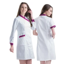 Плюс размер халат медсестры халат одежда для женщин Костюм медика одежда белый Y шеи с длинным рукавом спа косметик рабочая одежда платья