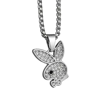

Hip Hop Iced Out Small Rabbit Head Pendant Necklaces Crystal Alloy Necklace Fashion Jewelry Pendant Long Necklace for Men Women