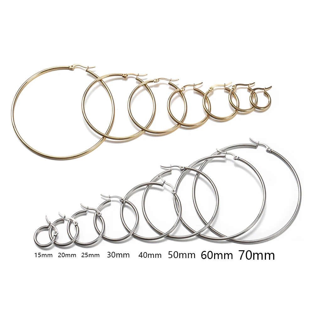 10pcs Gold 316L Stainless Steel Open Earrings Circle 15 20 25 40mm Earring Hooks Base Ear Ring for Jewelry Making Components DIY