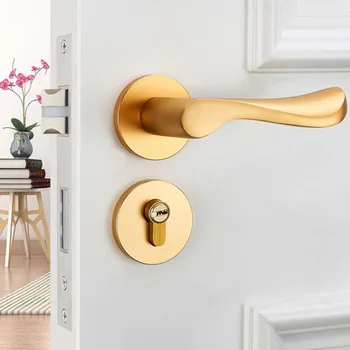 

Golden-solid space aluminum bedroom door lock wooden door door lock interior hand lock American type household handle lock Europ