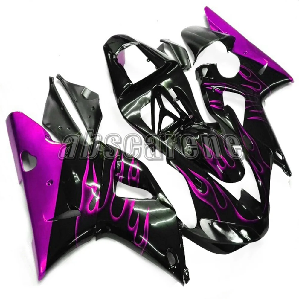 ABS пластик R1 2000 2001 Полный обтекатели для Yamaha YZF1000 R1 2000 2001 YZF R1 00 01 инъекции кузова черный с розоватым пламенем