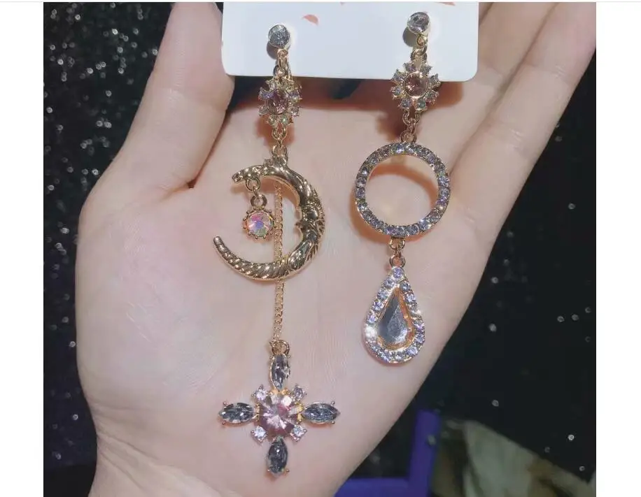 Сладкая девушка Сердце Оранжевый Женщины мечта Луна уха клип серьги