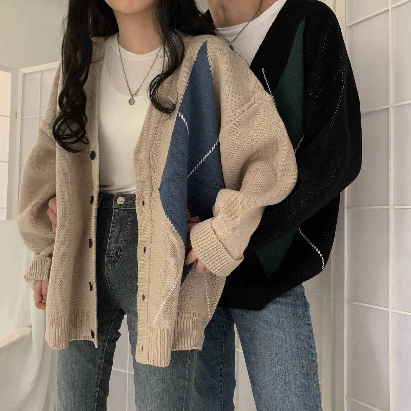 Neploe контрастный цвет Argyle Pull куртка пальто осень зима Женский Повседневный свитер корейская мода вязаный кардиган 55522