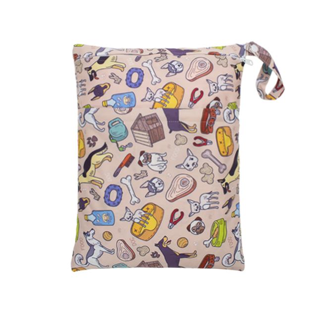 Baby Nappies Bag Printed Wet Dry Nappy Zipper Handbag Stroller Accessories For Baby Diapers Nappies Bag Reusable