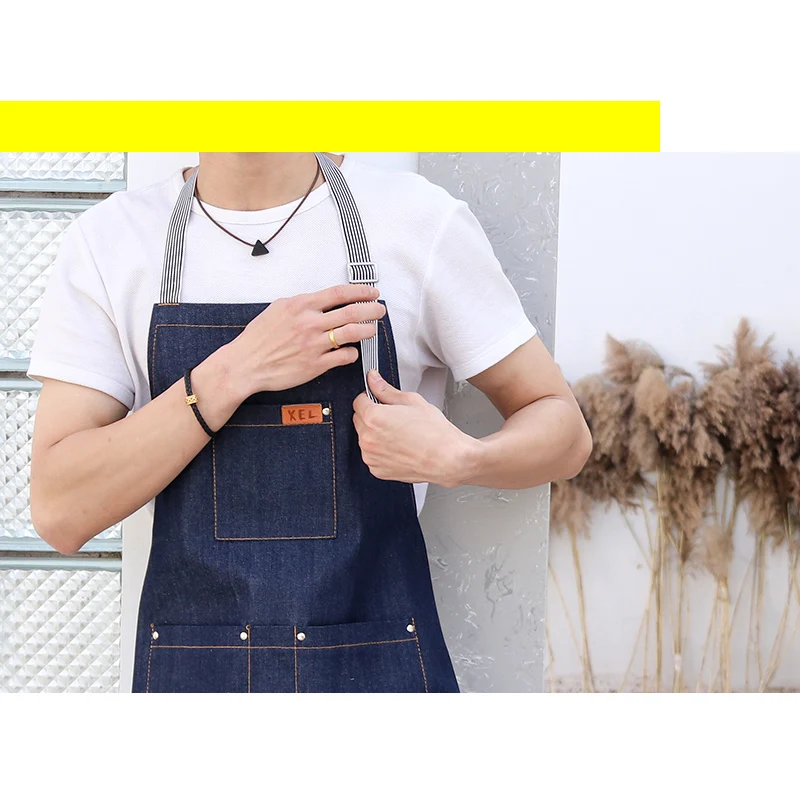 Korean fashion denim apron coffee shop 
