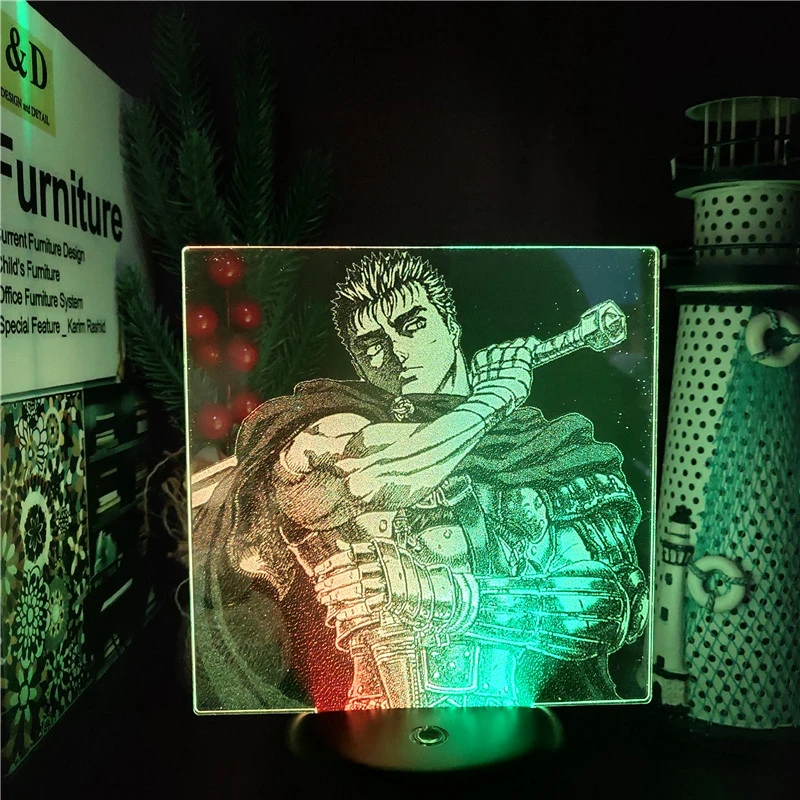 Berserk Guts Anime Led Light 3D Illusion RGB Night Lights Lamp Birthday Neon Gift For Friend Bedroom Manga Table Desk Decoration nursery night light