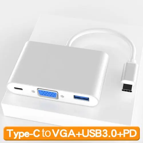3 в 1 1080P HD type-C к VGA USB 3,0 адаптер конвертер кабельный концентратор для MacBooks - Цвет: Silver Grey