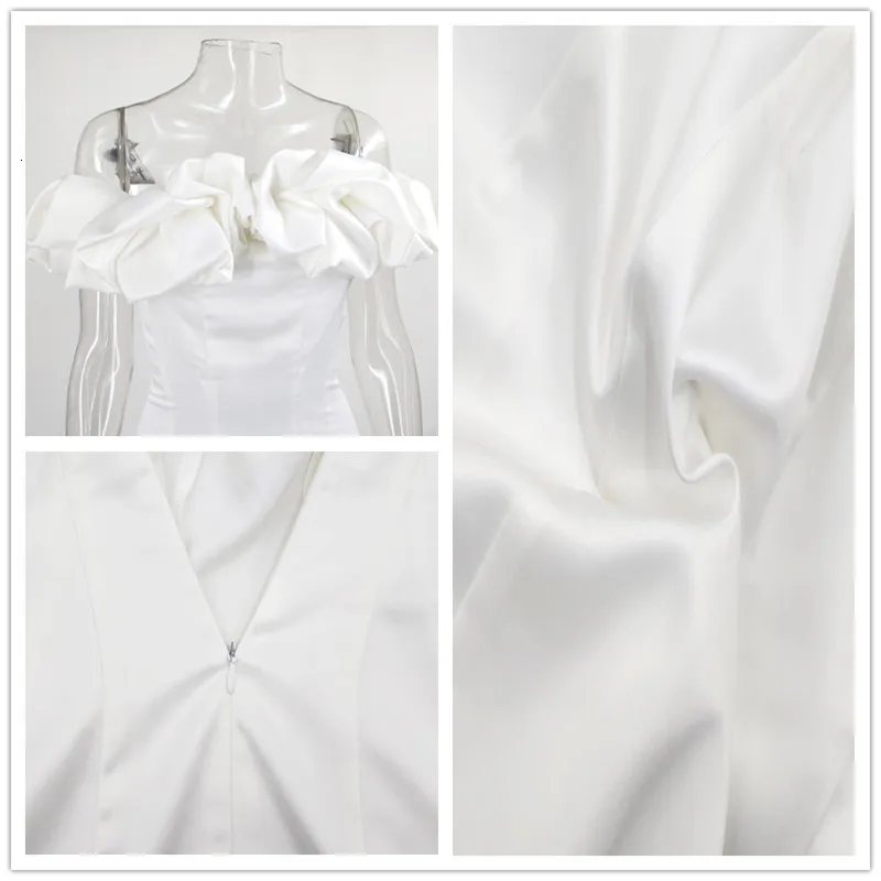 Fuedage осеннее сексуальное платье для женщин с оборками без бретелек с вырезом лодочкой облегающее Белое Мини-Платье с открытой спиной однотонное Клубное вечернее платье vestidos
