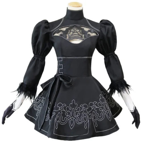 Готическое черное платье NieR Automata 2B йорха № 2 Тип B Косплей Костюм перо средневековое винтажное платье omighty вечерние Хэллоуин - Цвет: costume