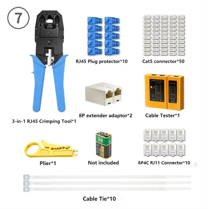 RJ45 Crimping Tool Stripper Plier Cutter Cat5e Connector Lan Cable Tester for Cat5 Cat6a Cat7 