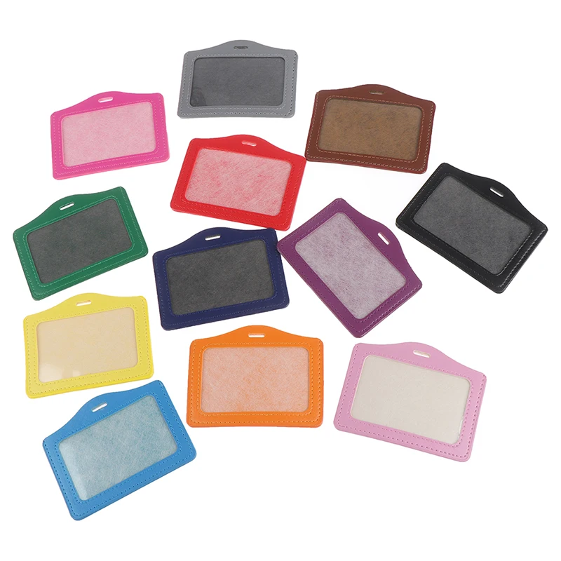 1pc PU Card Holder Men Business Badge Card Case Women Employee Transparent Card Cover Student Leather ID Name Card Holder