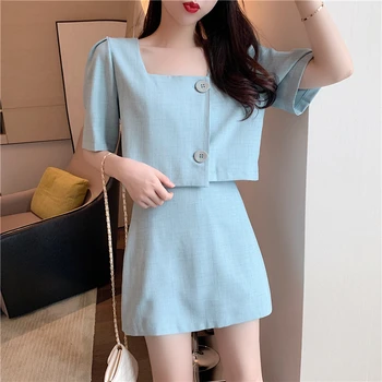 

Vintage Two Piece Set 2020 Summer Crop Top High Waist Skirt Suit Boho Beach Casual 2 Pieces Set Women outfits lounge set