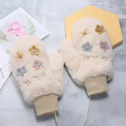 Woman Winter Plush Thickening Flower Glolves Free Shipping Windbreak Riding Gloves Winter Warm Women's Lovely Gloves Mittens