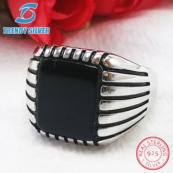 

silver 925 fine jewelry man rings men accessories turquoise gemstone natural black onyx agate wholesale TRENDY SILVER TCR8068