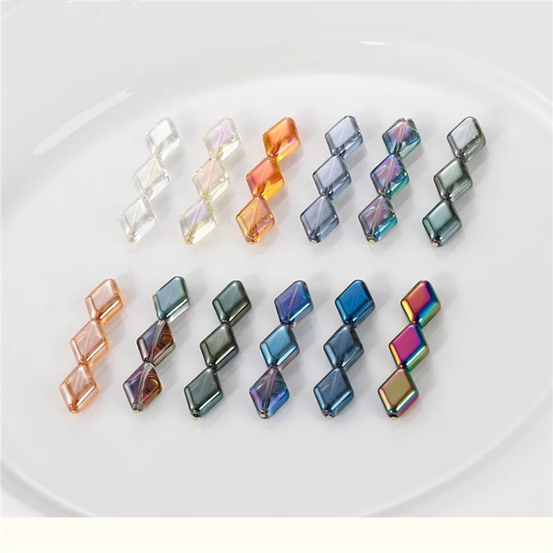 

New style 100pcs/lot color print geoemtry rhombus shape Straight hole glass beads diy jewelry earring/bracelet accessory