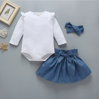 

Baby's Sets Toddler Baby Girl Long Sleeve Solid Ruffled Collar Tops Kilt Dress Outfits Set Clothes Newborn Outfits Outerwear