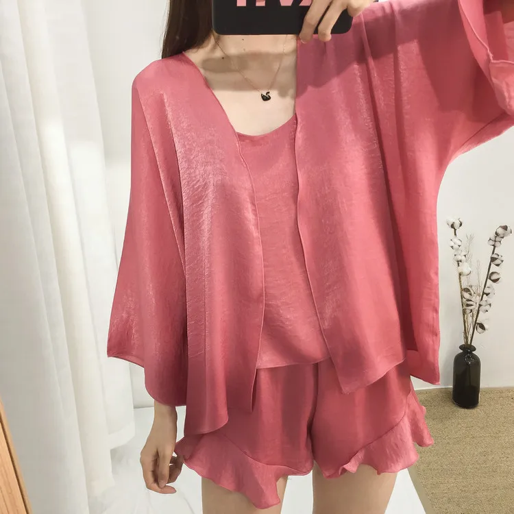Korean-style Thin New Style Velvet Four-piece Set Pajamas Women's Spaghetti Strap Pajamas Women's Robes Coat Tracksuit Spring An