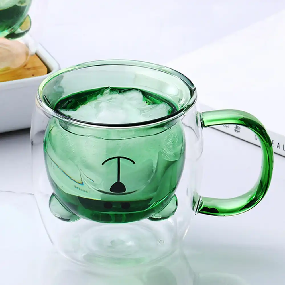 3d 2層二重壁ガラスカップ漫画かわいいクマ猫コーヒーカップ耐熱手作りミルクレモンジュースカップ透明ドリンク マグカップ Aliexpress