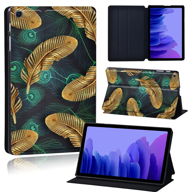 Tablets Case for Samsung Galaxy Tab A7 10.4 Inch 2020 T500/T505 Printed Feather PU Leather Tablet Stand folio Cover+ Free Stylus 17.golden feather
