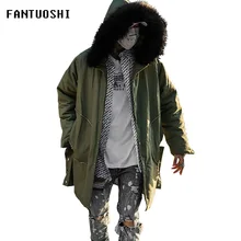 Теплая зимняя куртка для мужчин Новое поступление плотное пальто длинная куртка с капюшоном свободное ветрозащитное Стеганое пальто для мужчин съемный меховой воротник