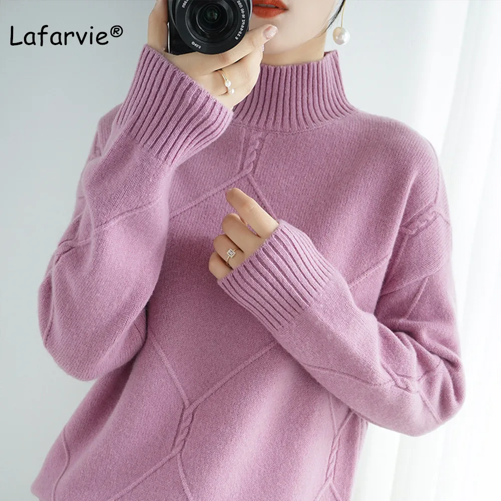

Lafarvie Turtleneck Knitted Sweater Women Mulheres Pullover Argyle Korean Autumn Winter Roupas Femininas 2020 Oversize Clothing