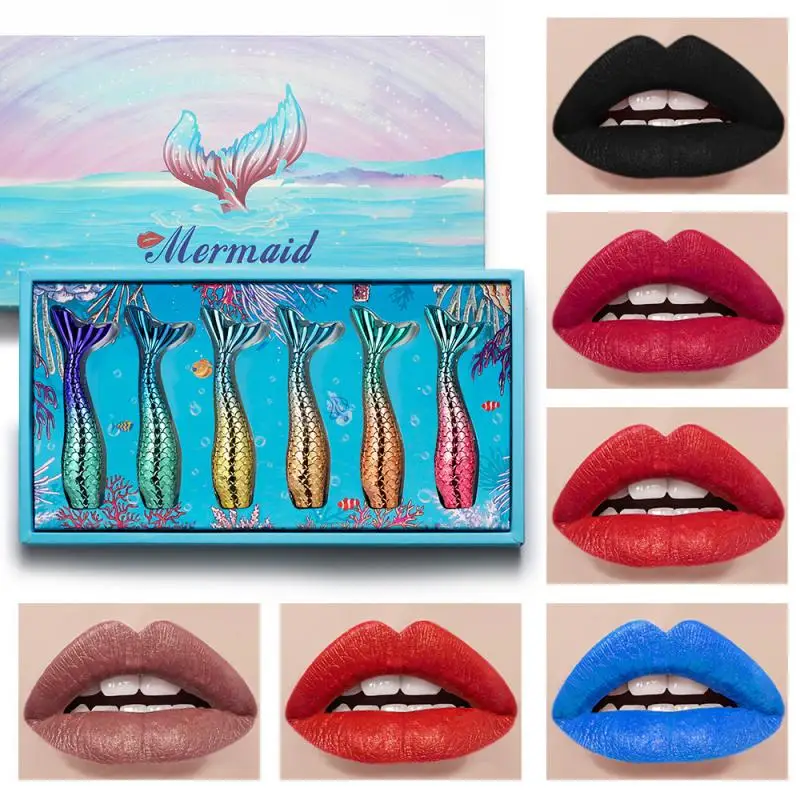 MERMAID 6PCS Foggy Face Matte Lip Glaze Set Lasting Color Lipstick