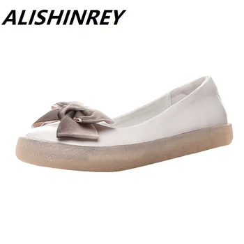 

ALISHINREY Spring Handmade Genuine Leather Women Shoes Casual Flat Shoes Mocassin Women Boat Shoes Summer Leather Flats
