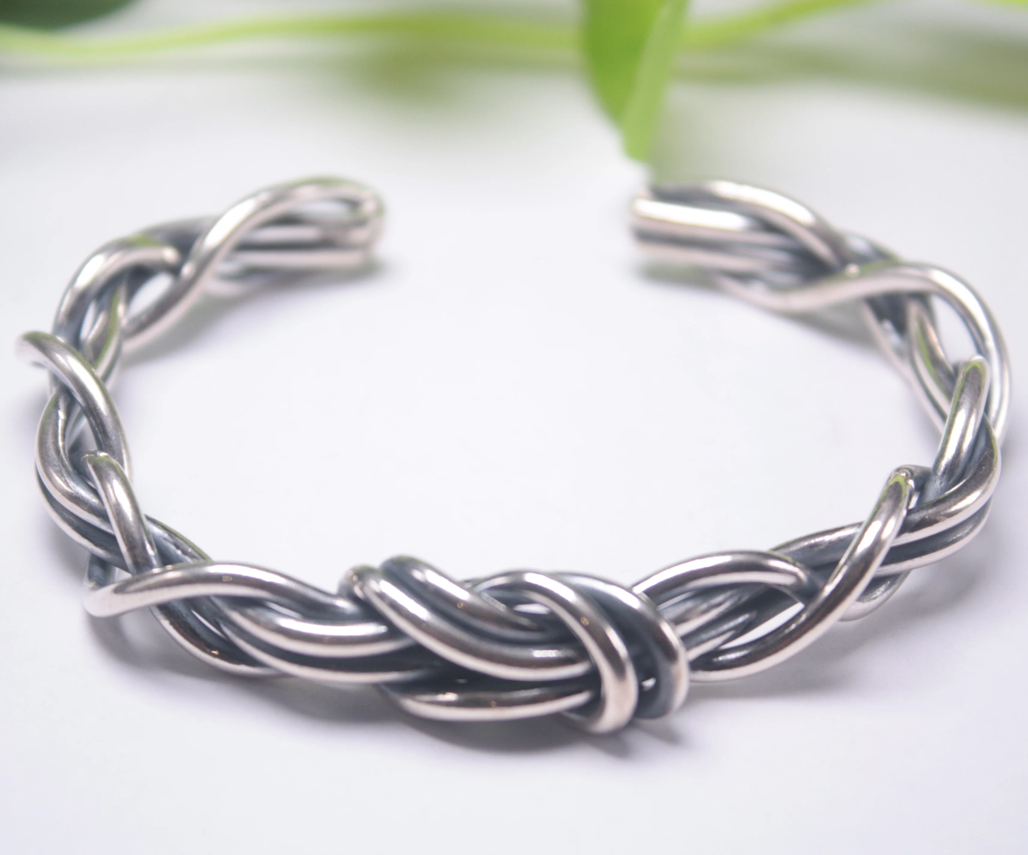 

S925 Sterling Silver Bangle For Women Unique Weave Rope Pattern 55-58mm Bangle Gift