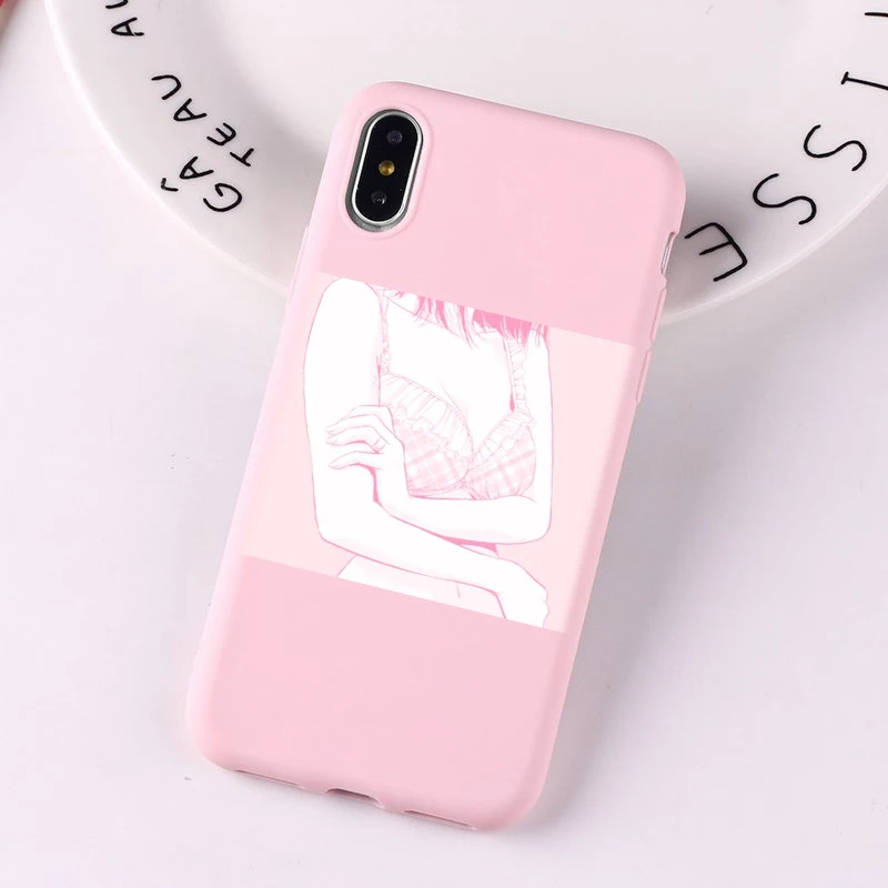 Для iphone 8 ярко-розовый Манга милый японский аниме мультфильм Kawaii Япония Девушка чехол для телефона с рисунком на тему любви для iphone 7 6 plus 6s X XS XR крышка - Цвет: TPU