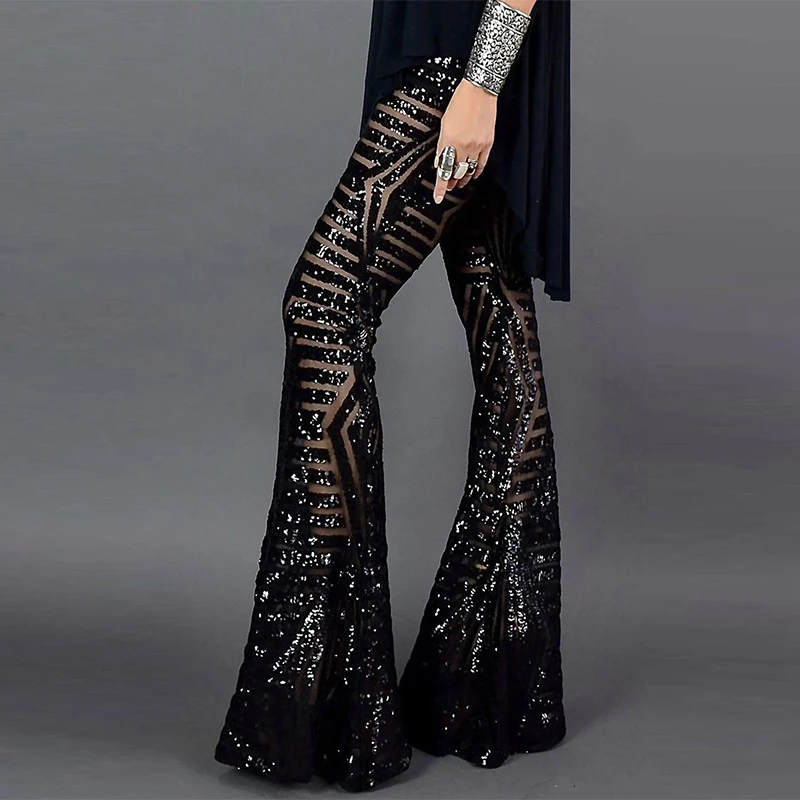 LIVA GIRL Black/Apricot Sequin Trousers 